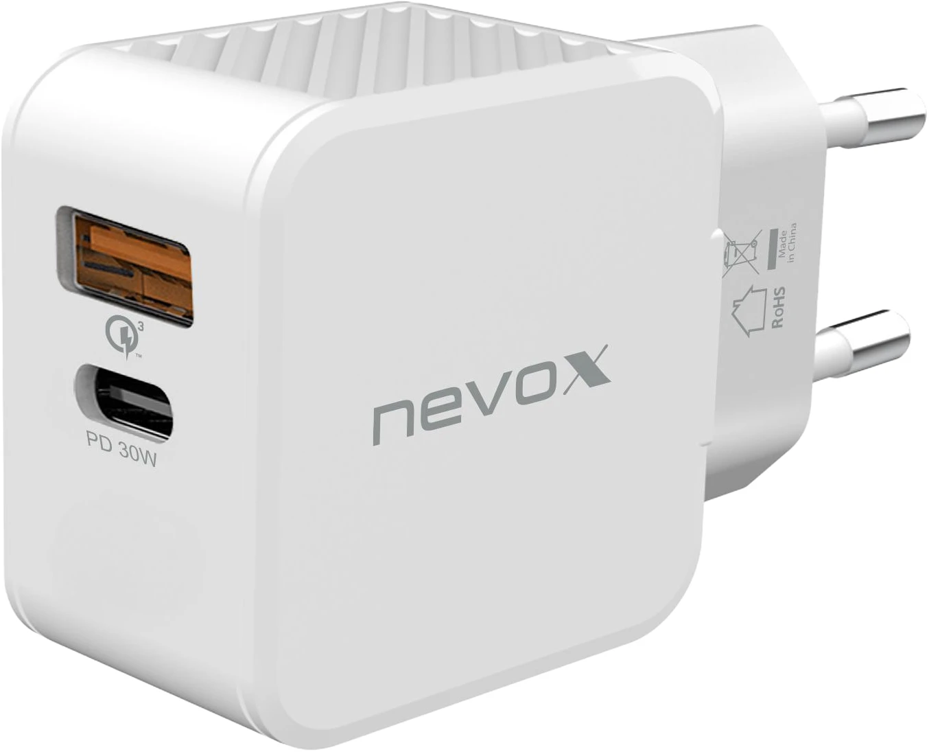 Nevox USB-C PD + QC 3.0/PPS Ladegerät 30 Watt Weiß